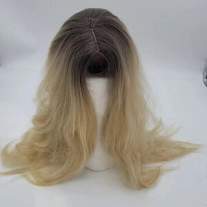 aSulis Natural Long Wavy Curly Wig Dark Roots Ombre Ash Blonde Wig Synthetic 28"